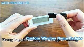 Lencana Nama Akrilik Kustom dengan Jendela | Dukungan Magnetik | Lencana Nama Kustom