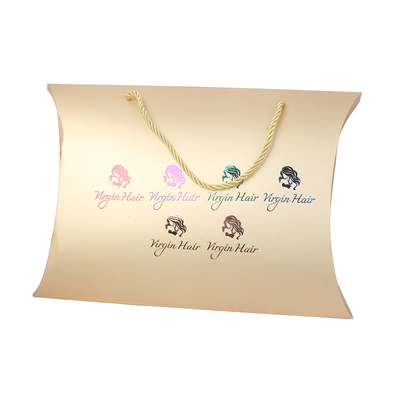 Beli Custom Luxury Gold Pillow Boxes with Handle for Wigs – Premium Hair Extension Gift Packaging online manufacture
