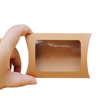 Beli Custom Printed Kraft Paper Pillow Box dengan jendela yang jelas pembuatan online