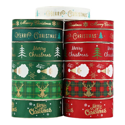membeli Pita Grosgrain Natal Cetak Kustom | Pita Pembungkus Kado Liburan pembuatan online