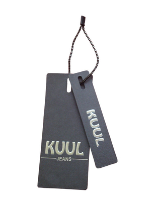 Harga yang bagus Tag Karton Kertas Hitam Jeans Kustom Dengan Tag Harga Kertas Daur Ulang String on line