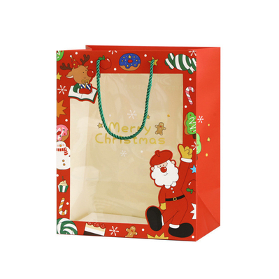 Harga yang bagus Tas Pembawa Kertas Cetak Kustom Dengan Jendela Bening Untuk Hadiah Natal on line