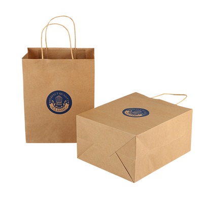 Harga yang bagus Tas Belanja Kertas Kraft Coklat Kustom Massal Dengan Pegangan Memutar Pencetakan Logo on line