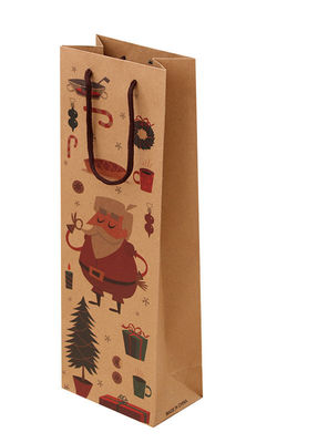 Tas Hadiah Anggur Kertas Kraft Coklat Cetak Kustom Dengan Gagang Kapas Massal