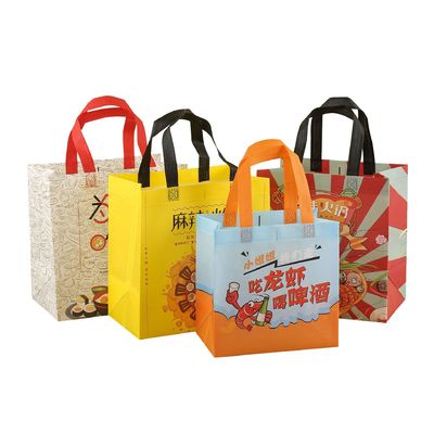 Harga yang bagus Waterproof Laminated Non Woven Takeaway Bag Kemasan makanan tahan lama Dengan Artwork Printing on line