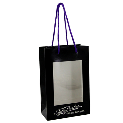 Harga yang bagus Dicetak Tas Belanja Kertas Hitam Gift Window Packaging Bags With Handles Wholesale on line
