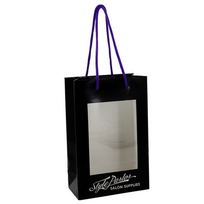 Dicetak Tas Belanja Kertas Hitam Gift Window Packaging Bags With Handles Wholesale